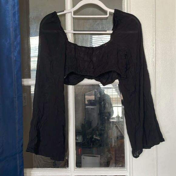 ASOS women’s black bell long sleeve beach crop top bikini cover up size 6 - Picture 4 of 9